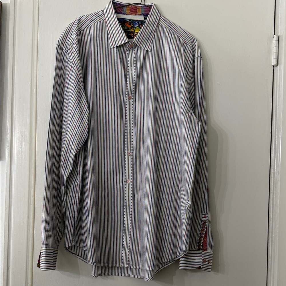 Robert Graham White Multicolor Pinstripe Dress Shirt